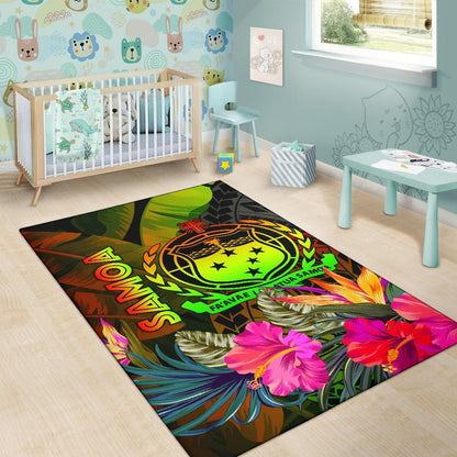 Samoa Polynesian Area Rug - Hibiscus and Banana Leaves