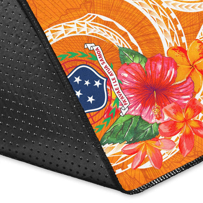Samoa Polynesian Area Rug - Orange Floral With Seal