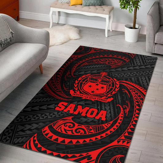Samoa Polynesian Area Rug - Red Tribal Wave