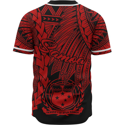 Samoa Polynesian Baseball Shirt - Tribal Wave Tattoo Red