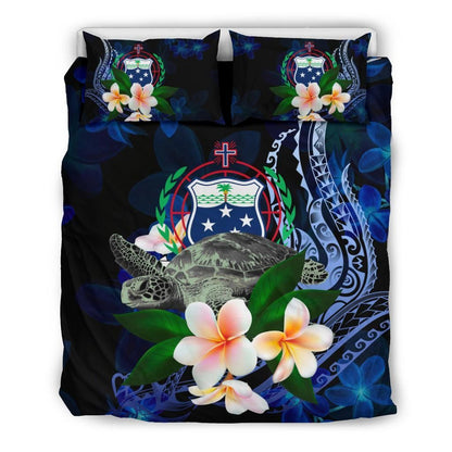 Samoa Polynesian Bedding Set - Turtle With Plumeria Flowers