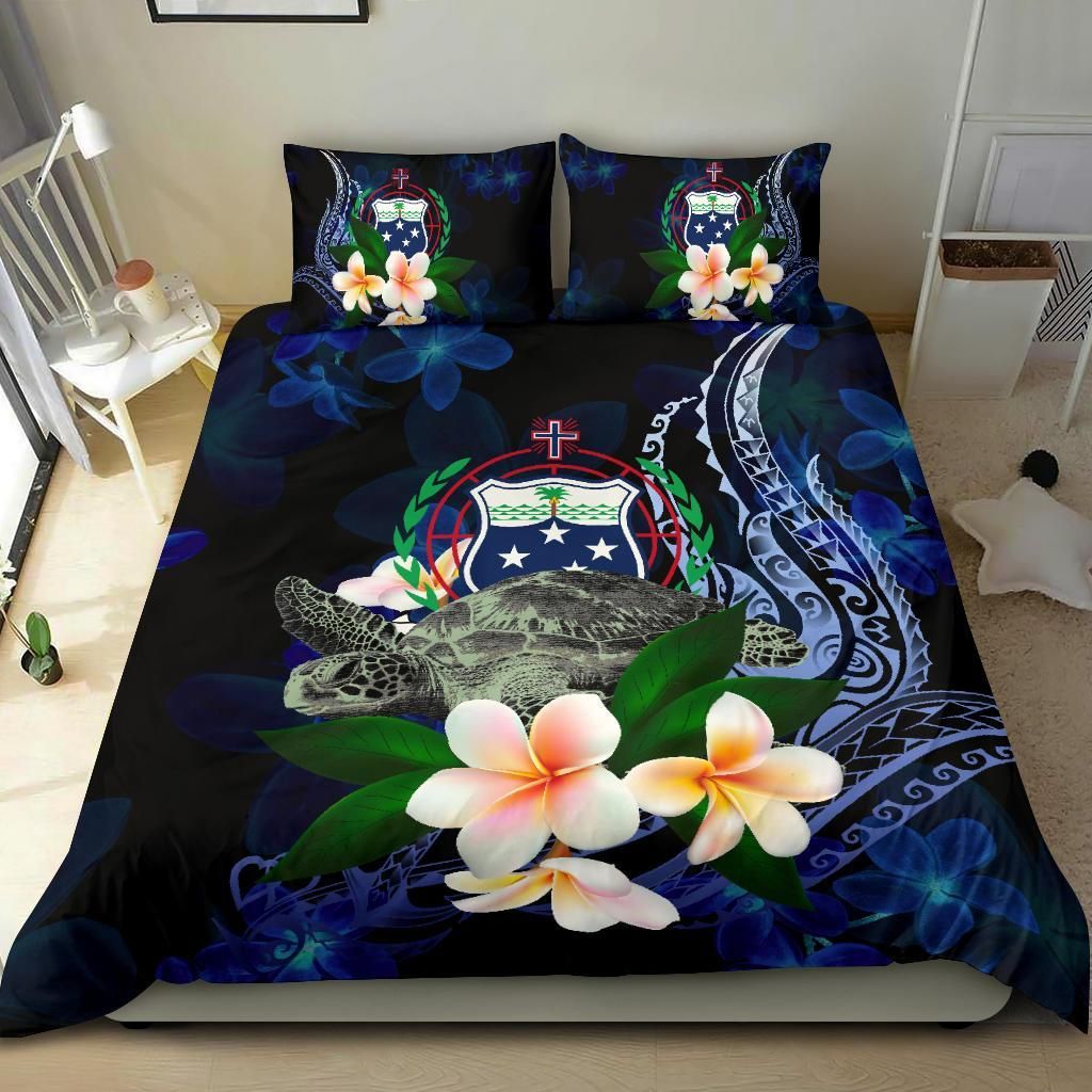 Samoa Polynesian Bedding Set - Turtle With Plumeria Flowers