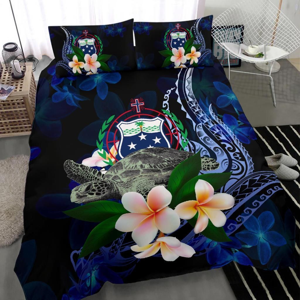 Samoa Polynesian Bedding Set - Turtle With Plumeria Flowers