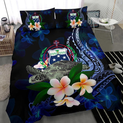 Samoa Polynesian Bedding Set - Turtle With Plumeria Flowers