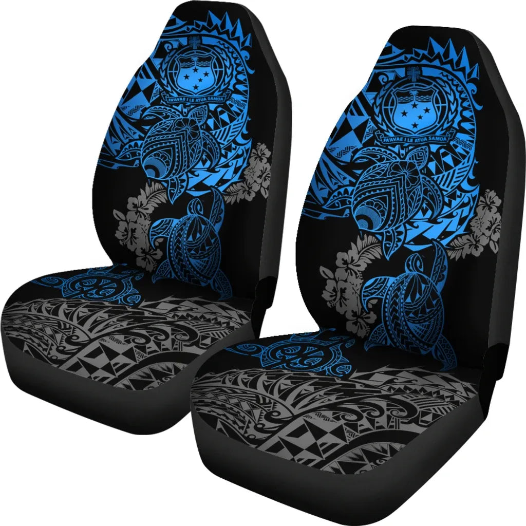 Samoa Polynesian Car Seat Covers - Blue Turtle Flowing