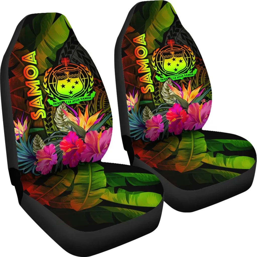 Samoa Polynesian Car Seat Covers -  Hibiscus and Banana Leaves
