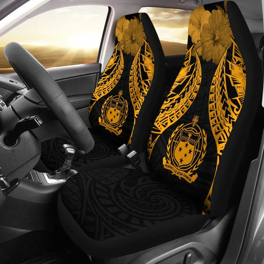 Samoa Polynesian Car Seat Covers Pride Seal And Hibiscus Gold