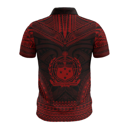 Samoa Custom Personalised Polo Shirt - Samoa Coat Of Arms Polynesian Chief Tattoo Red Version