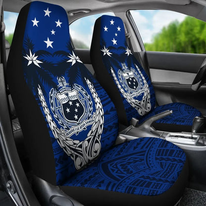 Samoa Car Seat Covers - Samoa Coat Of Arms Cocout Tree (Blue)