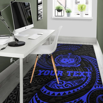 Samoa Polynesian Custom Personalised Area Rug - Blue Tribal Wave