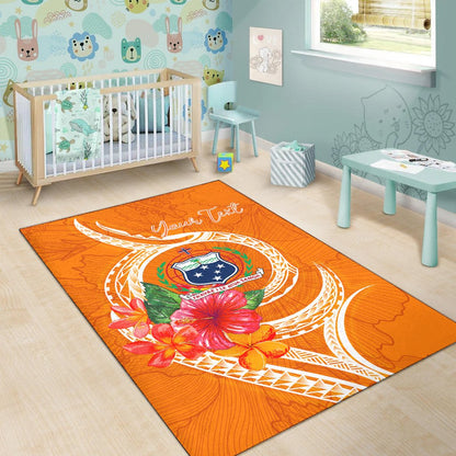 Samoa Polynesian Custom Personalised Area Rug - Orange Floral With Seal