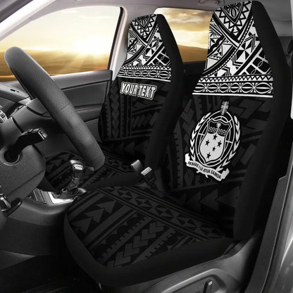 Samoa Custom Personalised Car Seat Covers - Samoa White Coat Of Arms Polynesian Tattoo