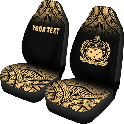 Samoa Custom Personalised Car Seat Covers - Samoa Coat Of Arms Polynesian Tattoo Fog Gold