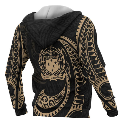Samoa Polynesian Custom Personalised Hoodie - Gold Tribal Wave