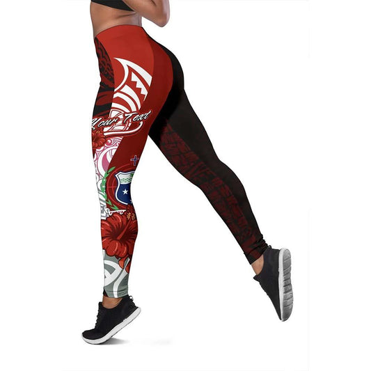 Samoa Polynesian Custom Personalised Legging  - Coat Of Arm With Hibiscus