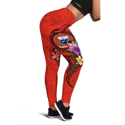 Samoa Polynesian Custom Personalised Legging - Floral With Seal Red