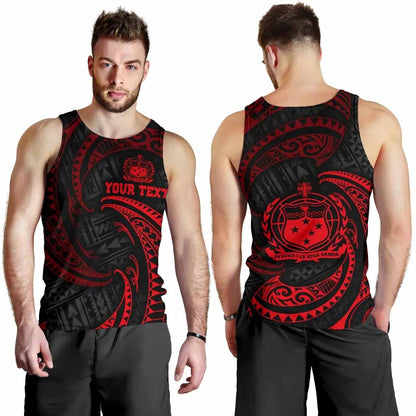 Samoa Polynesian Custom Personalised Men Tank Top - Red Tribal Wave
