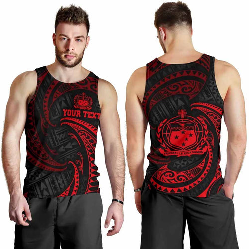 Samoa Polynesian Custom Personalised Men Tank Top - Red Tribal Wave