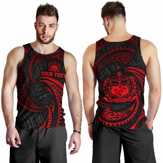 Samoa Polynesian Custom Personalised Men Tank Top - Red Tribal Wave