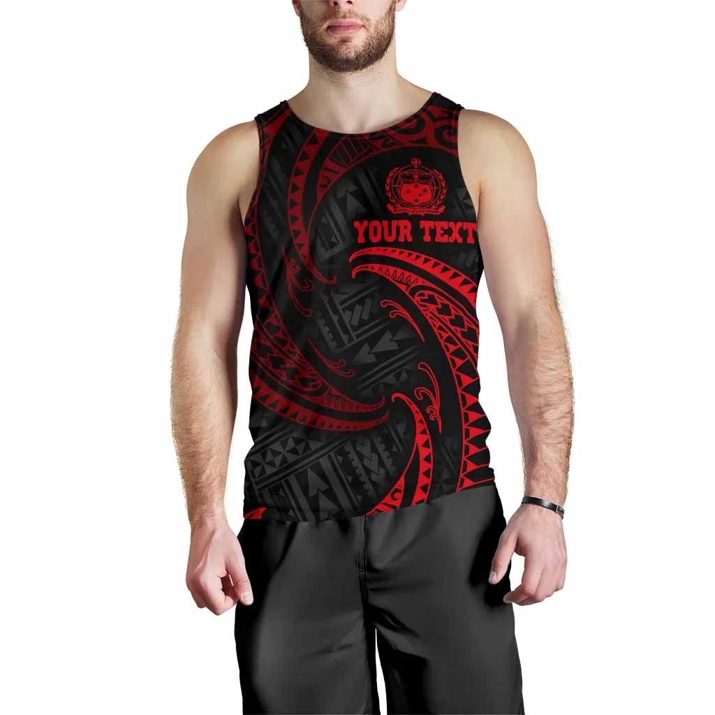 Samoa Polynesian Custom Personalised Men Tank Top - Red Tribal Wave