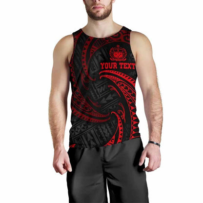 Samoa Polynesian Custom Personalised Men Tank Top - Red Tribal Wave