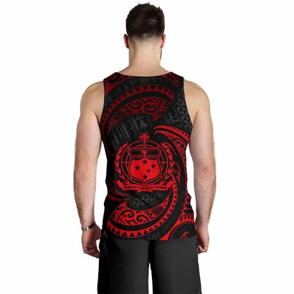 Samoa Polynesian Custom Personalised Men Tank Top - Red Tribal Wave