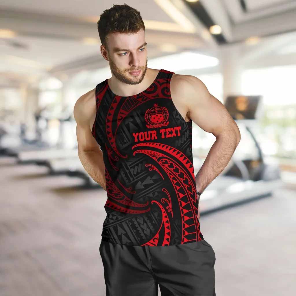 Samoa Polynesian Custom Personalised Men Tank Top - Red Tribal Wave