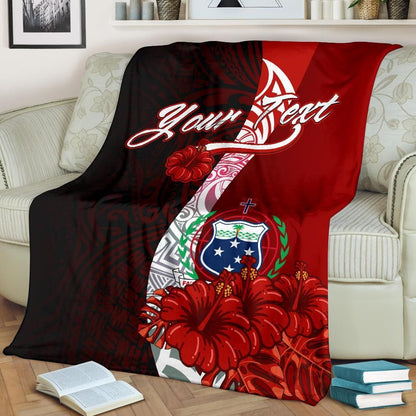Samoa Polynesian Custom Personalised Premium Blanket - Coat Of Arm With Hibiscus