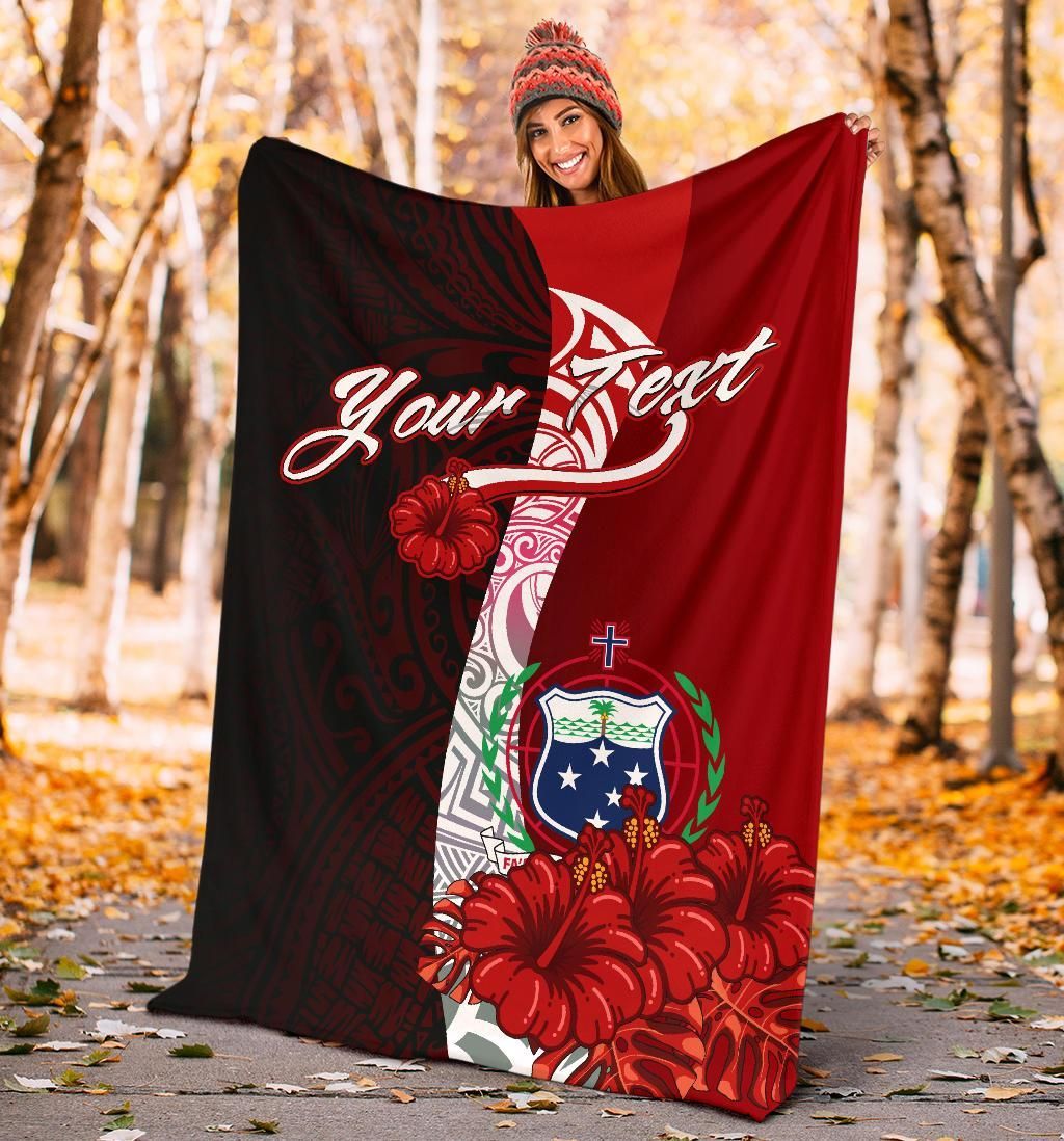 Samoa Polynesian Custom Personalised Premium Blanket - Coat Of Arm With Hibiscus