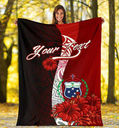 Samoa Polynesian Custom Personalised Premium Blanket - Coat Of Arm With Hibiscus