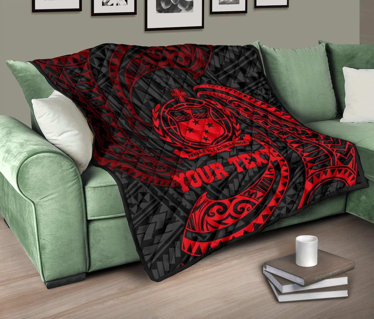Samoa Polynesian Custom Personalised Premium Quilt - Red Tribal Wave