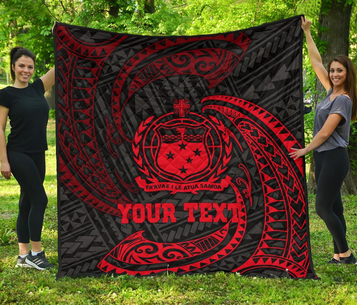 Samoa Polynesian Custom Personalised Premium Quilt - Red Tribal Wave