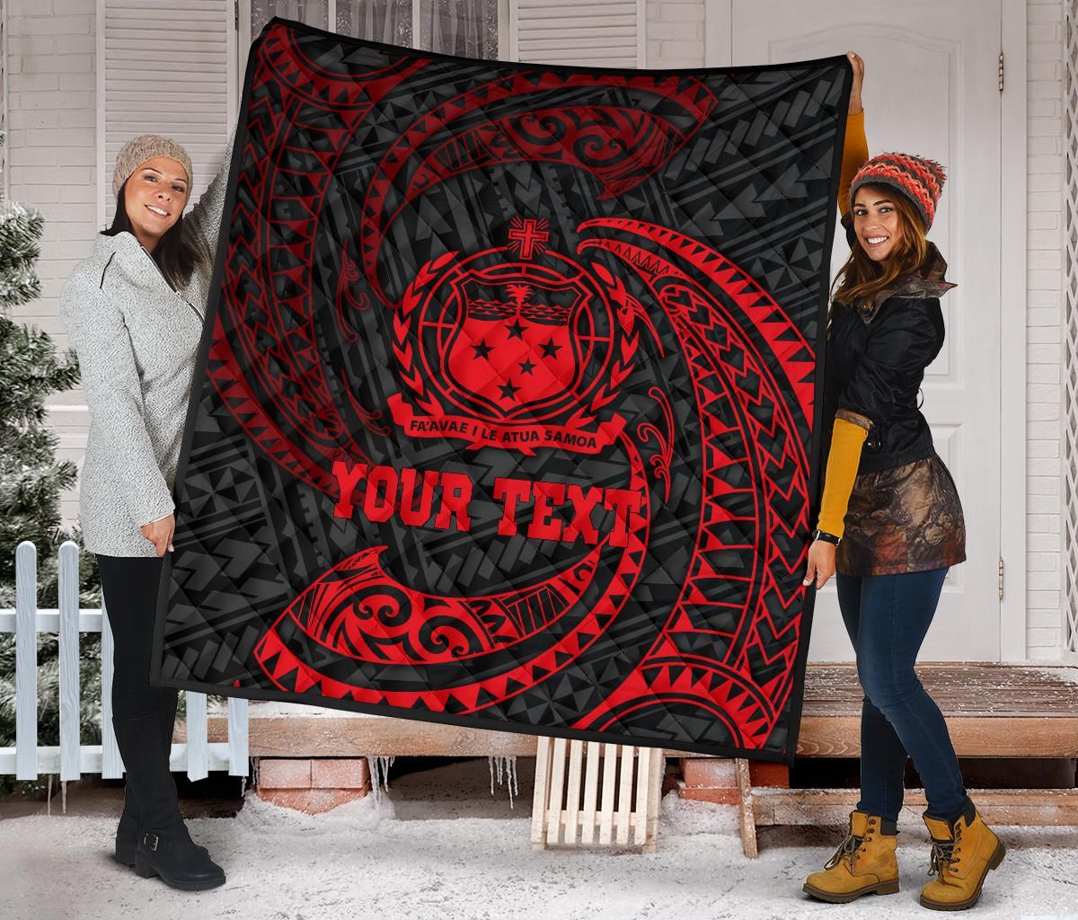 Samoa Polynesian Custom Personalised Premium Quilt - Red Tribal Wave