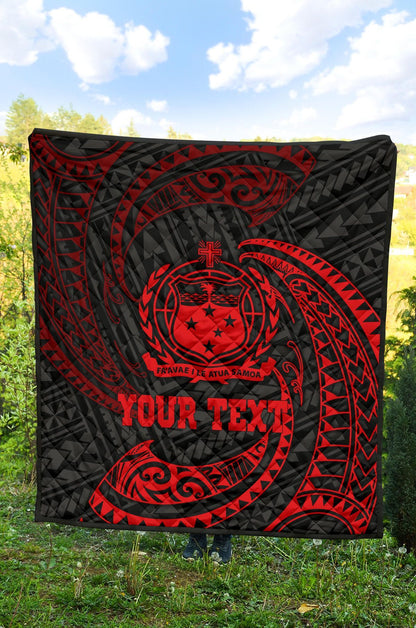 Samoa Polynesian Custom Personalised Premium Quilt - Red Tribal Wave