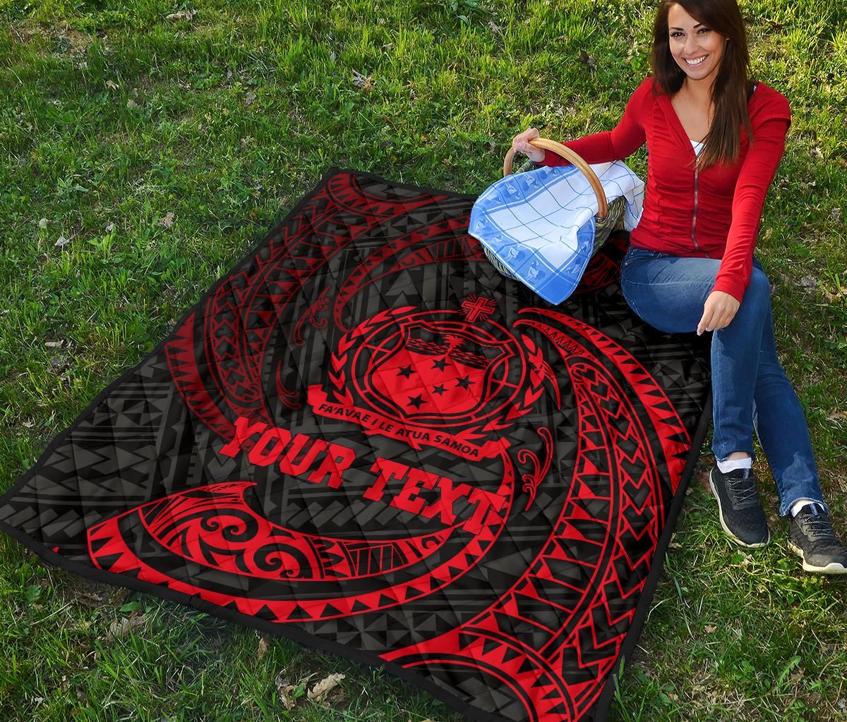 Samoa Polynesian Custom Personalised Premium Quilt - Red Tribal Wave