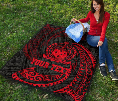 Samoa Polynesian Custom Personalised Premium Quilt - Red Tribal Wave