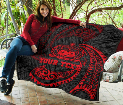 Samoa Polynesian Custom Personalised Premium Quilt - Red Tribal Wave
