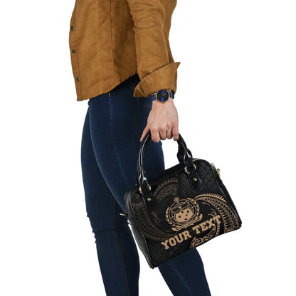 Samoa Polynesian Custom Personalised Shoulder Handbag - Gold Tribal Wave