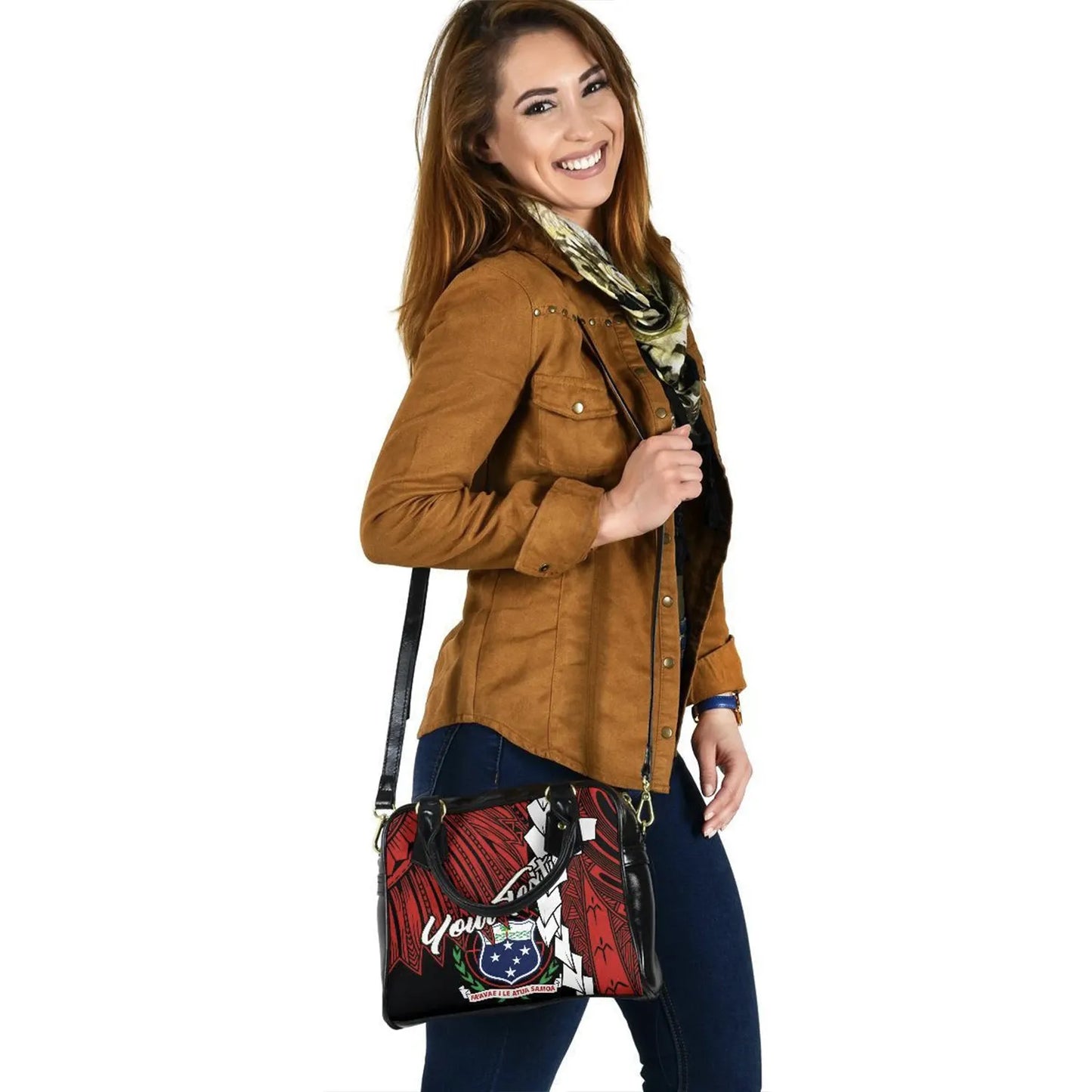Samoa Polynesian Custom Personalised Shoulder Handbag - Tribal Wave Tattoo Flag Color