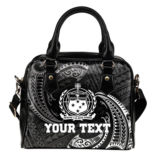 Samoa Polynesian Custom Personalised Shoulder Handbag - White Tribal Wave