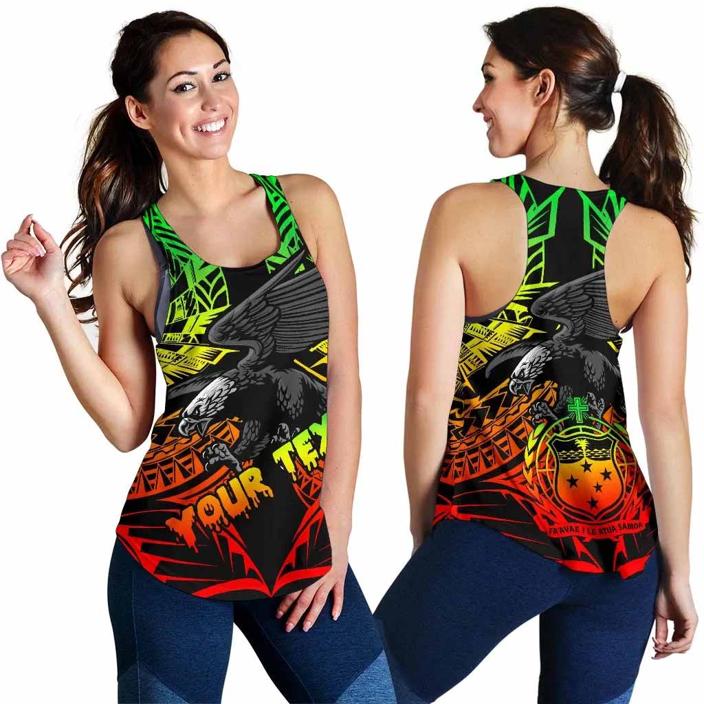 Samoa Polynesian Custom Personalised Women Racerback Tank - Eagle Tribal Pattern Reggae