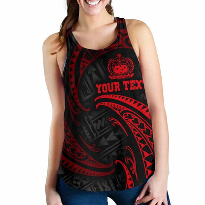 Samoa Polynesian Custom Personalised Women Racerback Tank - Red Tribal Wave