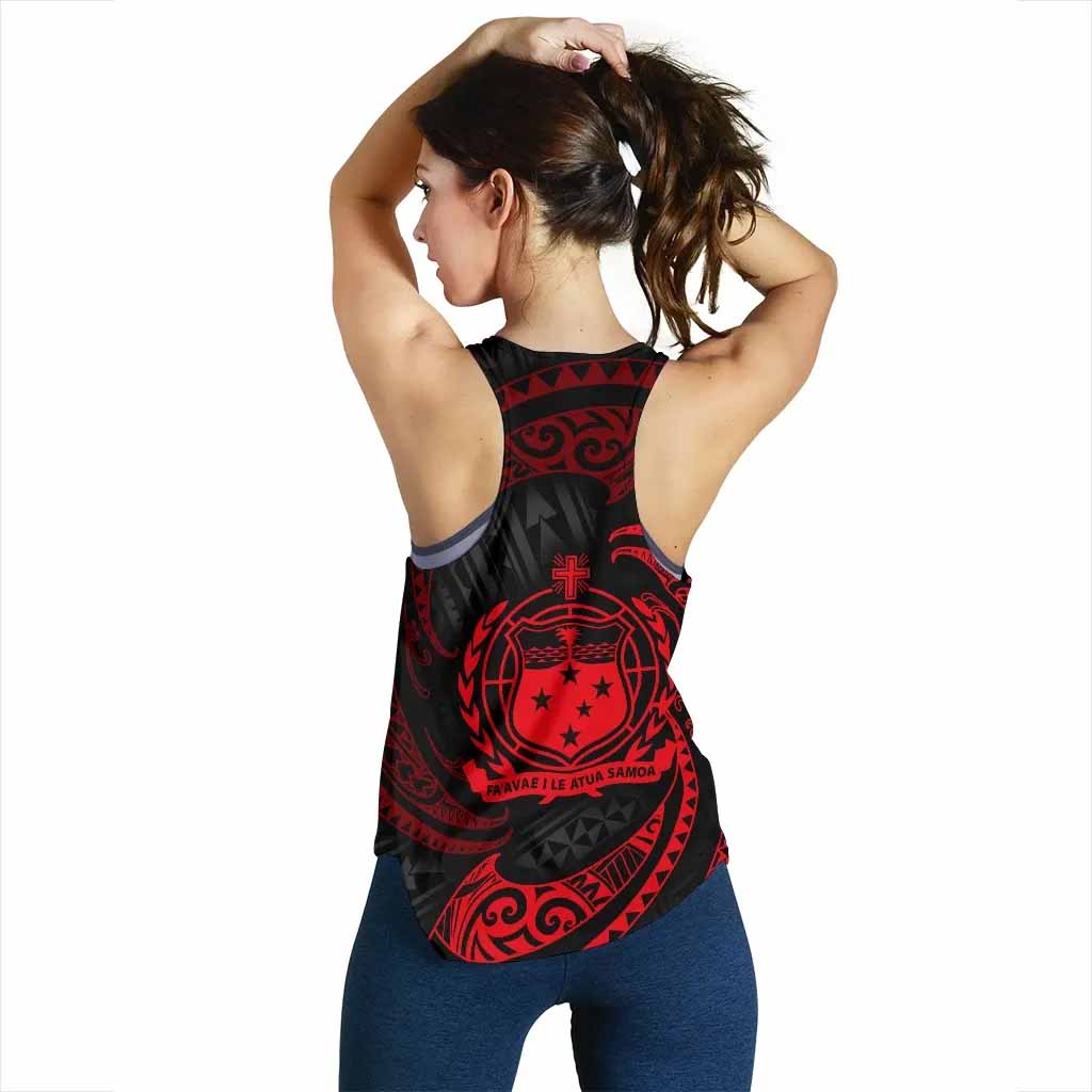 Samoa Polynesian Custom Personalised Women Racerback Tank - Red Tribal Wave