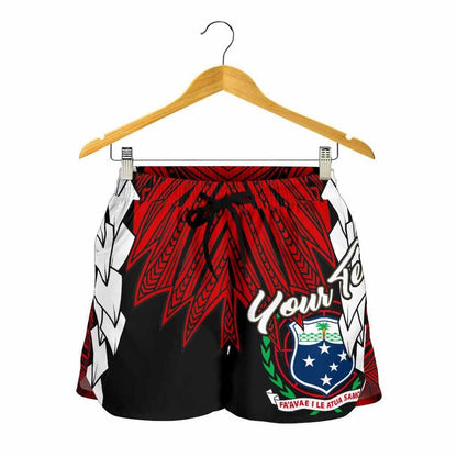 Samoa Polynesian Custom Personalised Women Shorts - Tribal Wave Tattoo Flag Color