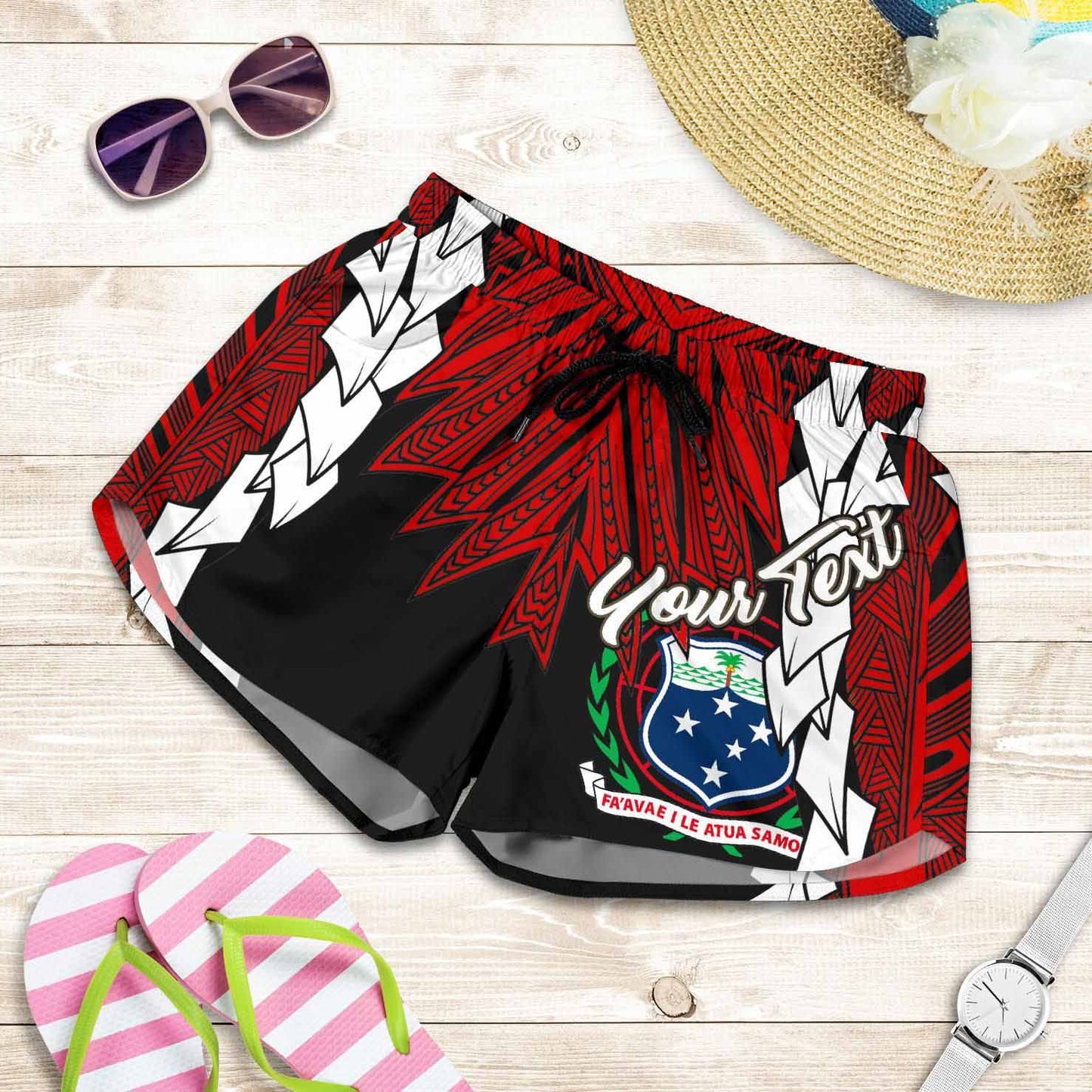 Samoa Polynesian Custom Personalised Women Shorts - Tribal Wave Tattoo Flag Color