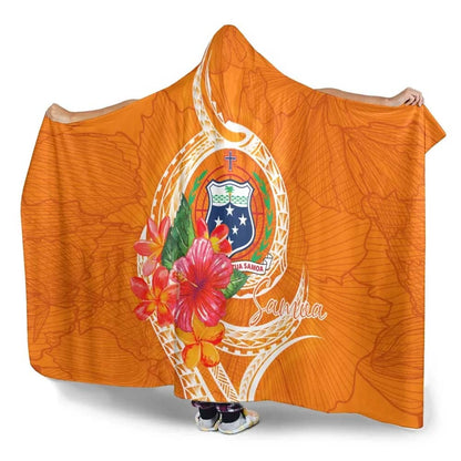 Samoa Polynesian Hooded Blanket - Orange Floral With Seal