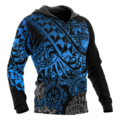 Samoa Polynesian Hoodie - Blue Turtle Flowing