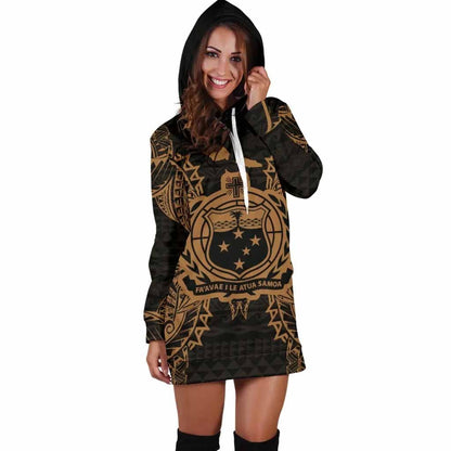 Samoa Polynesian Hoodie Dress Map Gold