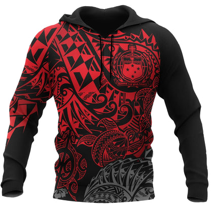 Samoa Polynesian Hoodie - Red Turtle Flowing