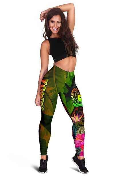 Samoa Polynesian Legging -  Hibiscus and Banana Leaves